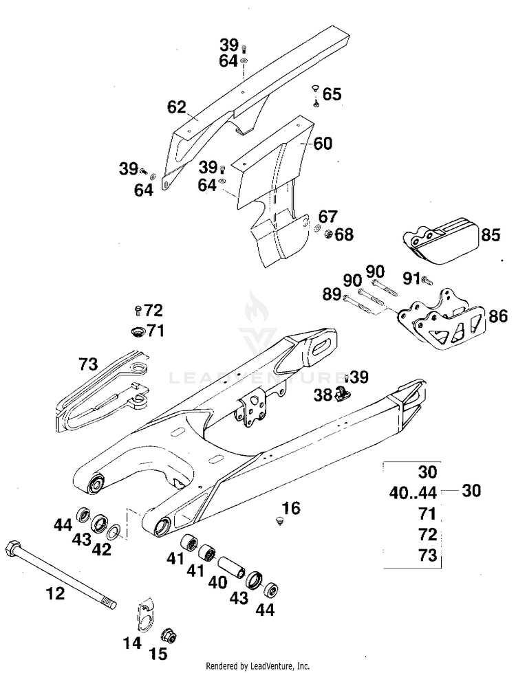 Swing Arm, Chain Guard 620 RXC-E Chassis - 1997 Schematic
