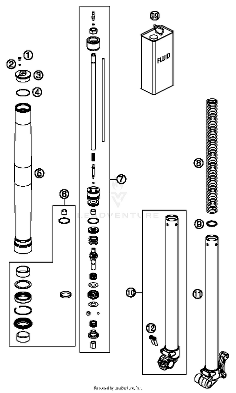 Front Fork, Disassembled 65 SX Chassis - 2014 Schematic