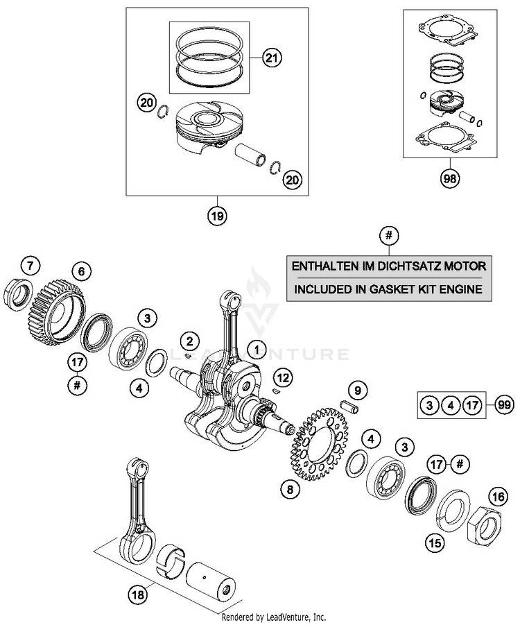 Crankshaft, Piston 690 DUKE ORANGE ENGINE - 2017 Schematic