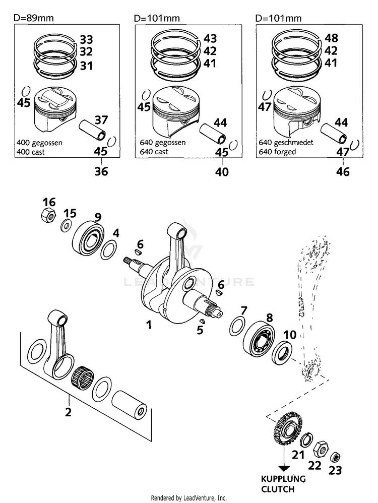 Crankshaft, Piston 640 LC4-E Engine - 2000 Schematic