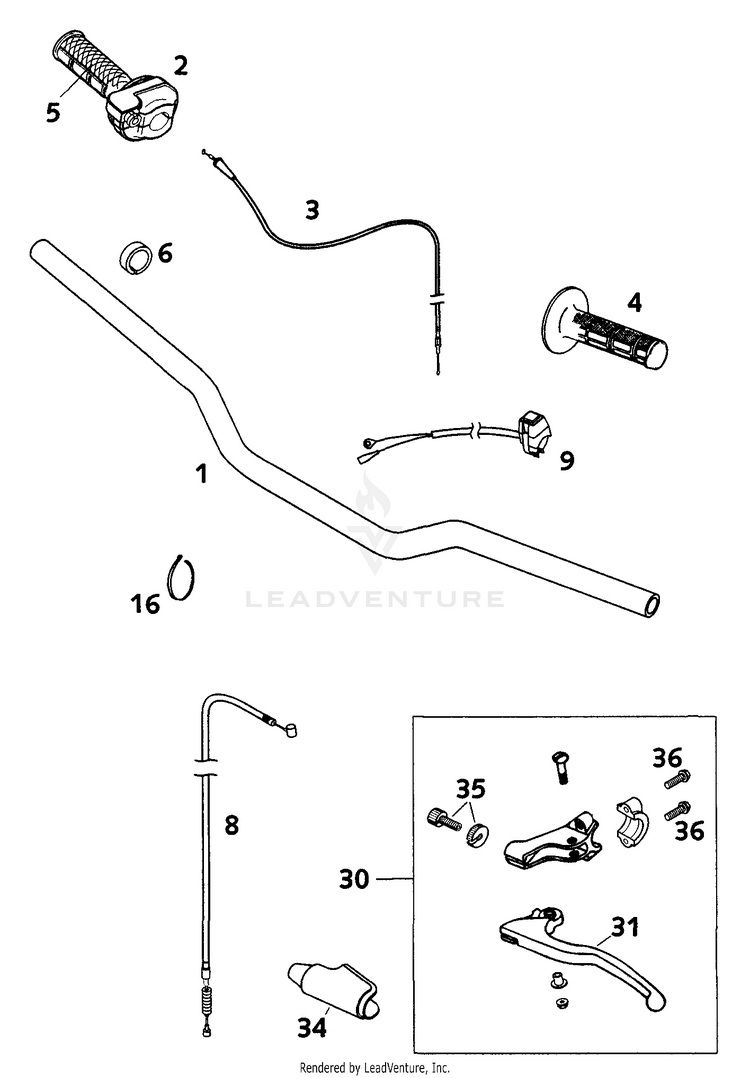 Handlebar, Controls 65 SX Chassis - 2000 Schematic