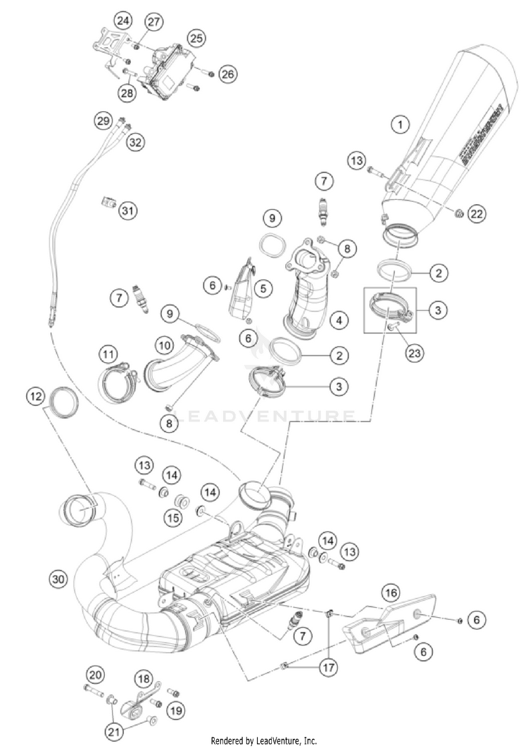 Exhaust System 1390 SUPER DUKE R EVO, black CHASSIS - 2024 Schematic