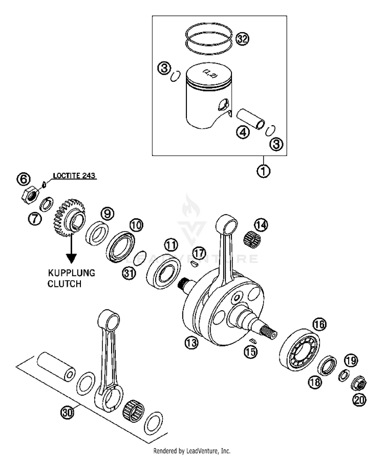 Crankshaft, Piston 250 XC Engine - 2007 Schematic