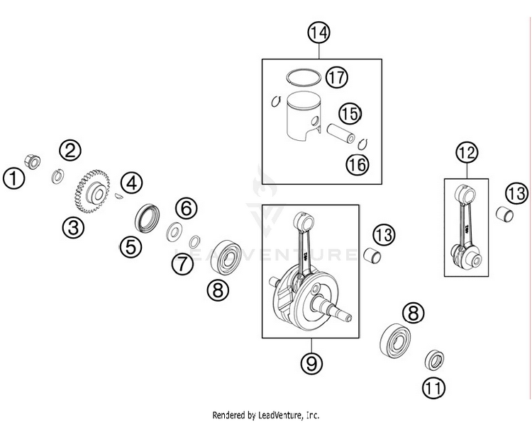 Crankshaft, Piston 50 SX Engine - 2012 Schematic