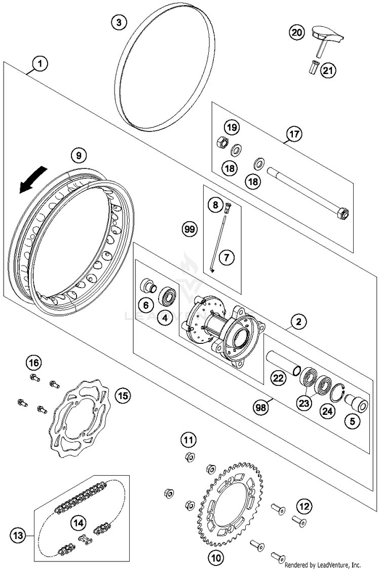 Rear Wheel 50 SX MINI Chassis - 2015 Schematic