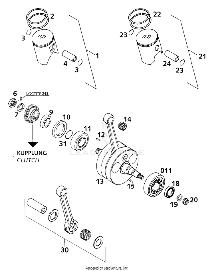 Crankshaft, Piston 250 MXC Engine - 2001 Schematic