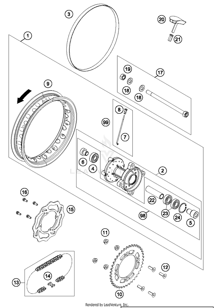 Rear Wheel 50 SX MINI CHASSIS - 2018 Schematic