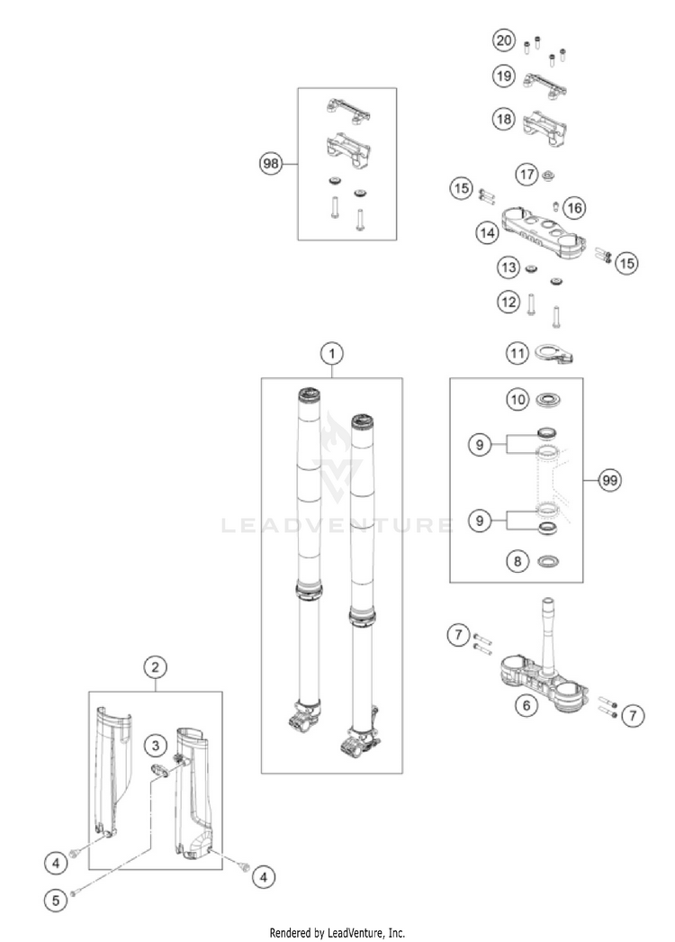 Front Fork, Triple Clamp 500 EXC-F CHASSIS - 2026 Schematic
