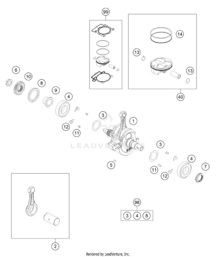 Crankshaft, Piston 250 SX-F ENGINE - 2025 Schematic