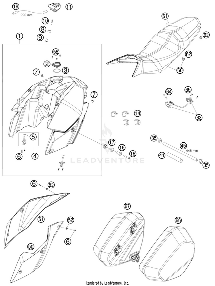 Tank, Seat Cover 990 Supermoto T Orange Chassis - 2010 Schematic