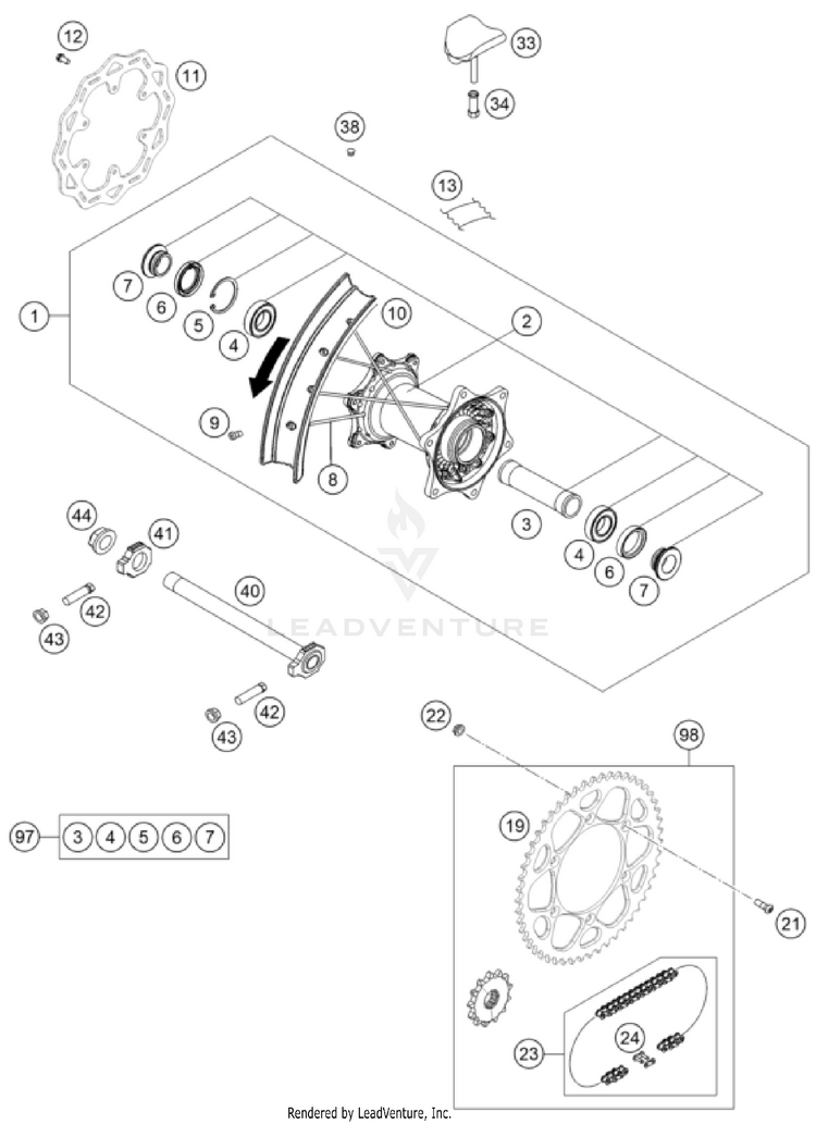 Rear Wheel 250 XC CHASSIS - 2025 Schematic