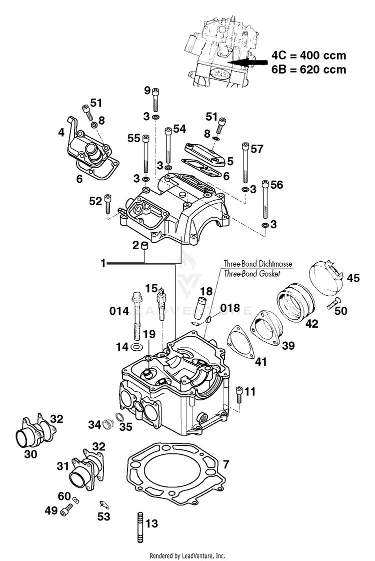 Cylinder Head 620 R Engine - 1998 Schematic