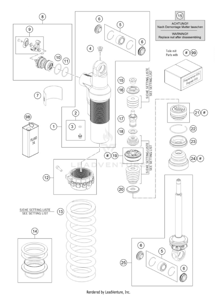 Shock Absorber Disassembled 500 EXC-F CHASSIS - 2026 Schematic
