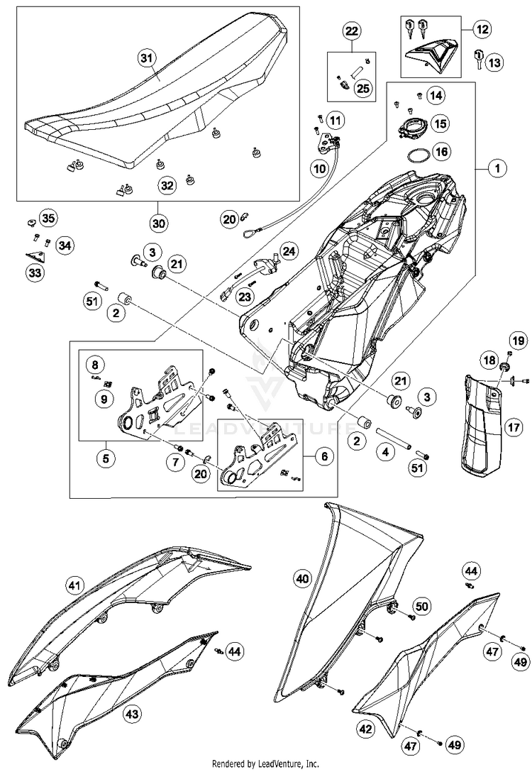 Tank, Seat, Cover 690 ENDURO R Chassis - 2016 Schematic