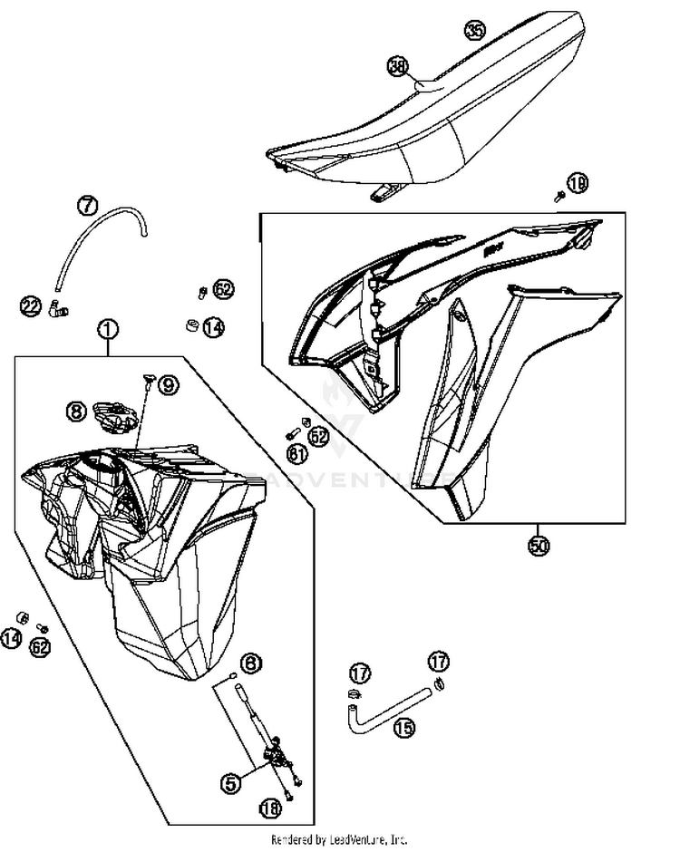 Tank, Seat, Cover 150 XC Chassis - 2014 Schematic