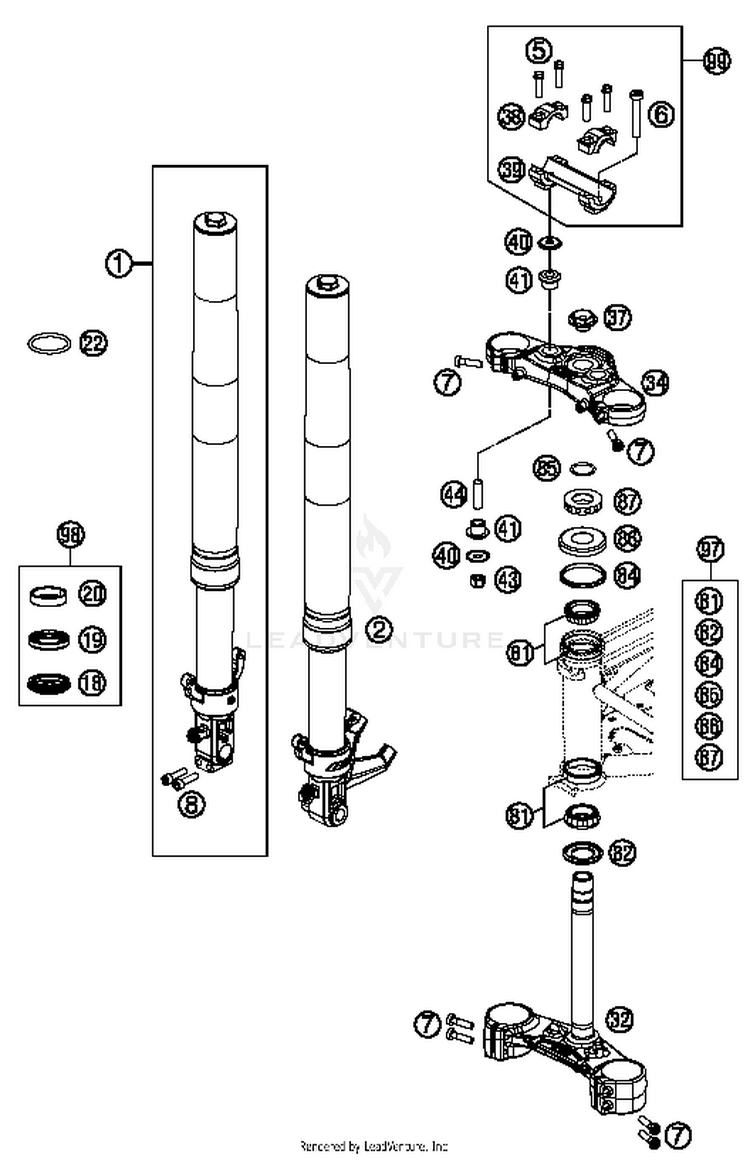 Front Fork, Triple Clamp 690 DUKE WHITE Chassis - 2016 Schematic