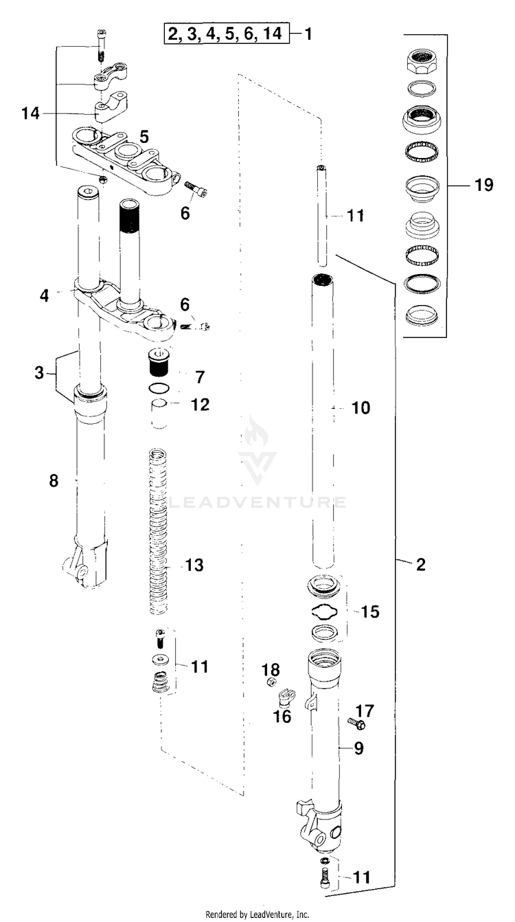 Front Fork Paioli 50 Mini Adventure Chassis - 2000 Schematic