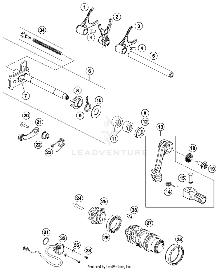 Shifting Mechanism 690 ENDURO R Engine - 2016 Schematic
