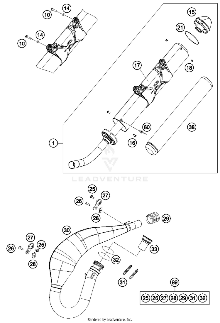 Exhaust System 300 XCW Sixdays Chassis - 2014 Schematic