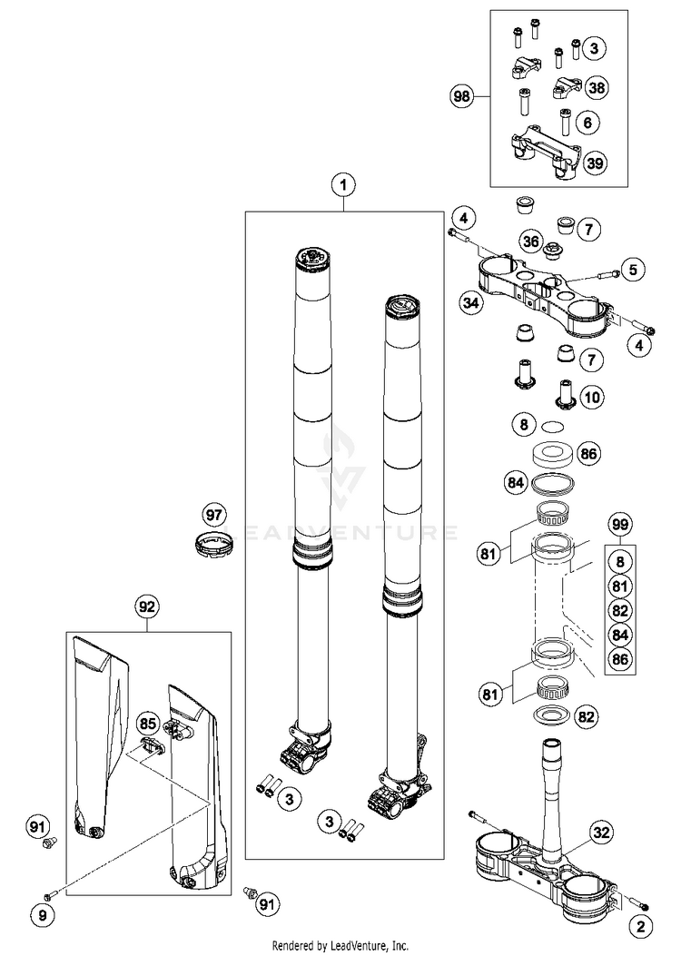Front Fork, Triple Clamp 250 SX-F FACTORY EDITION Chassis - 2016 Schematic