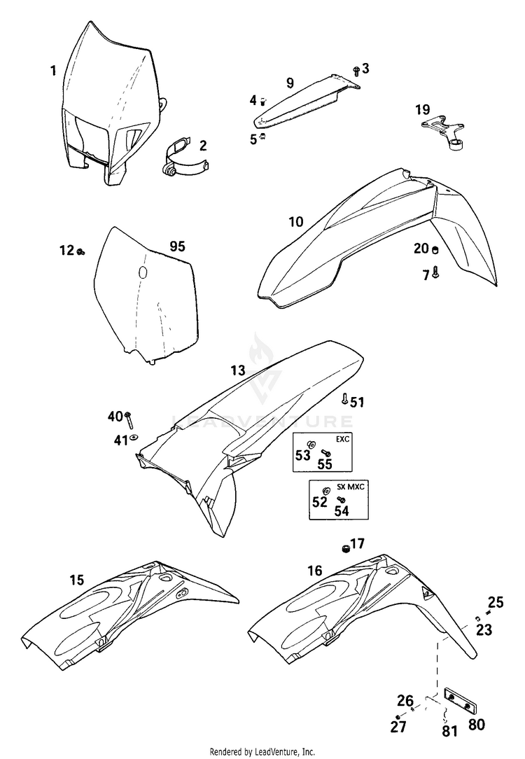 Mask, Fenders 250 MXC Chassis - 2001 Schematic