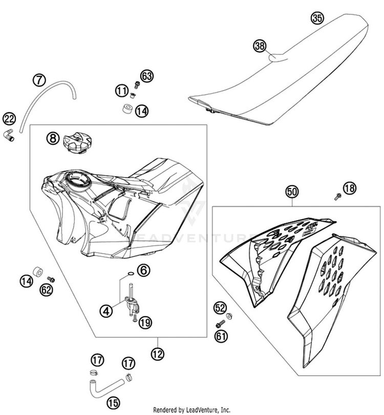 Tank-Seat-Cover 250 SX-F Chassis - 2010 Schematic