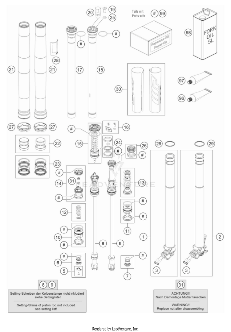Front Fork Disassembled 350 SX-F CHASSIS - 2022 Schematic