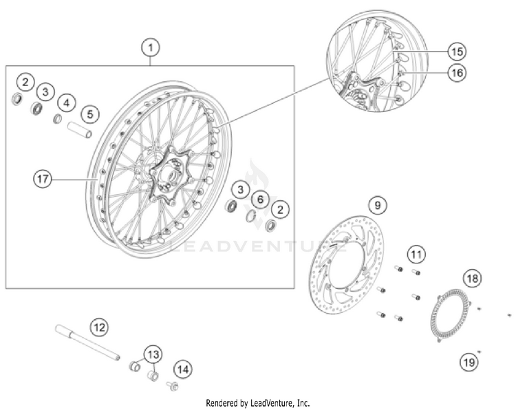 Front Wheel 390 ADVENTURE SPOKE W, orange-B.D. CHASSIS - 2024 Schematic