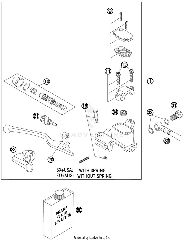 Hand Brake Cylinder 250 SX-F Chassis - 2010 Schematic