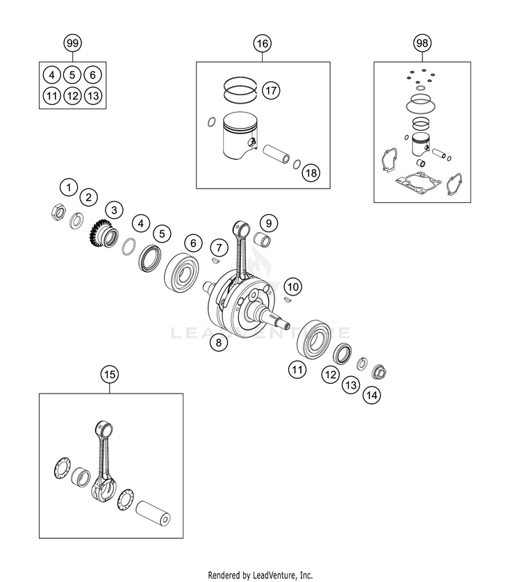 Crankshaft, Piston 150 XC-W TPI ENGINE - 2020 Schematic