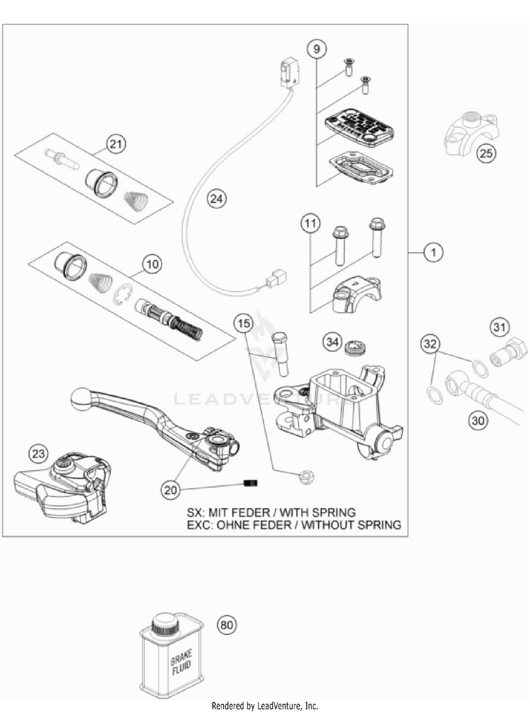 Front Brake Control 500 EXC-F US CHASSIS - 2022 Schematic