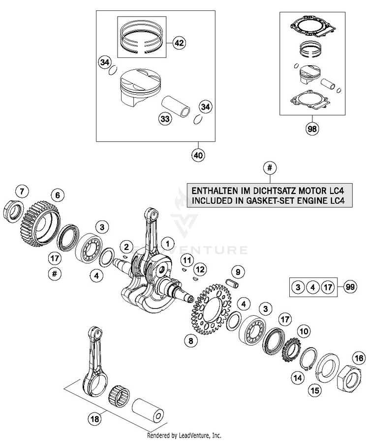 Crankshaft, Piston 690 ENDURO R ENGINE - 2017 Schematic