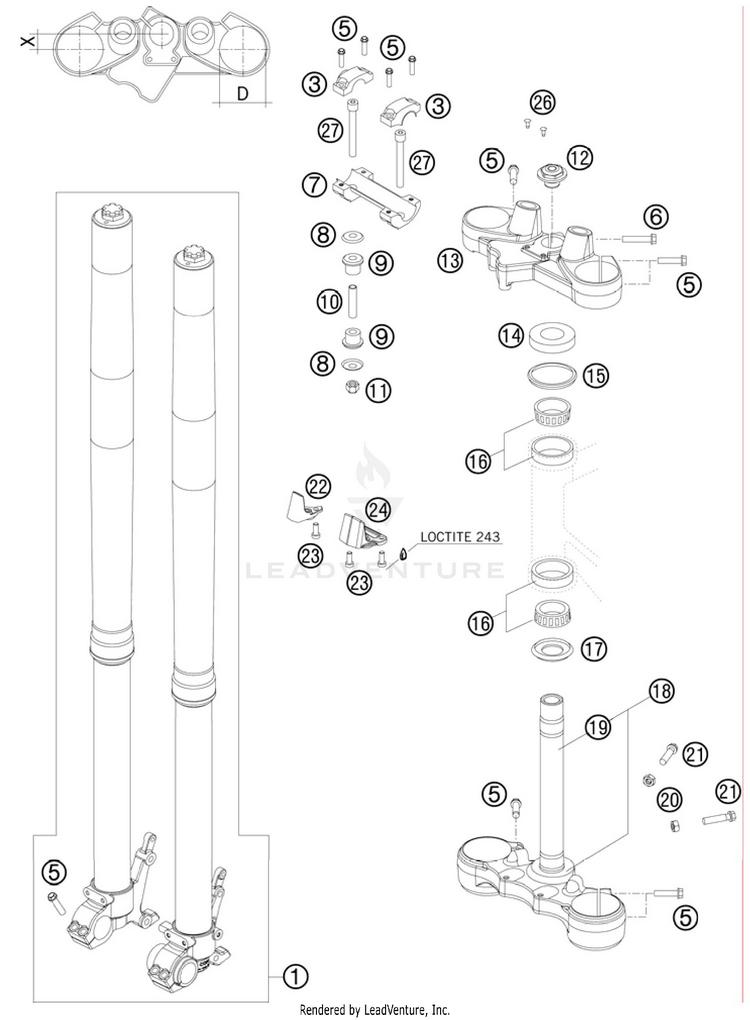 Front Fork, Triple Clamp Schematic