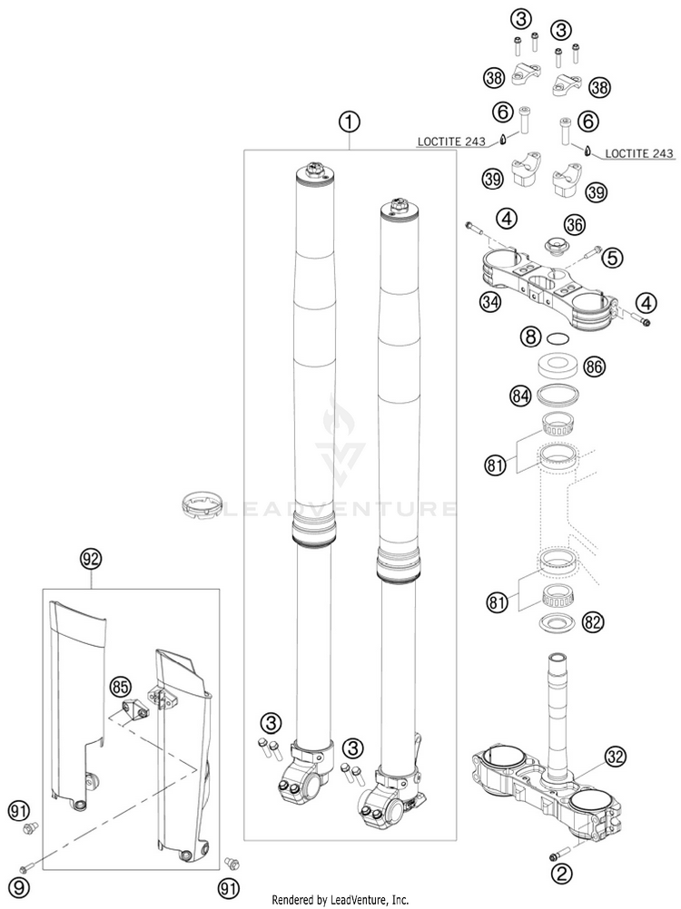 Front Fork, Triple Clamp 150 XC Chassis - 2011 Schematic