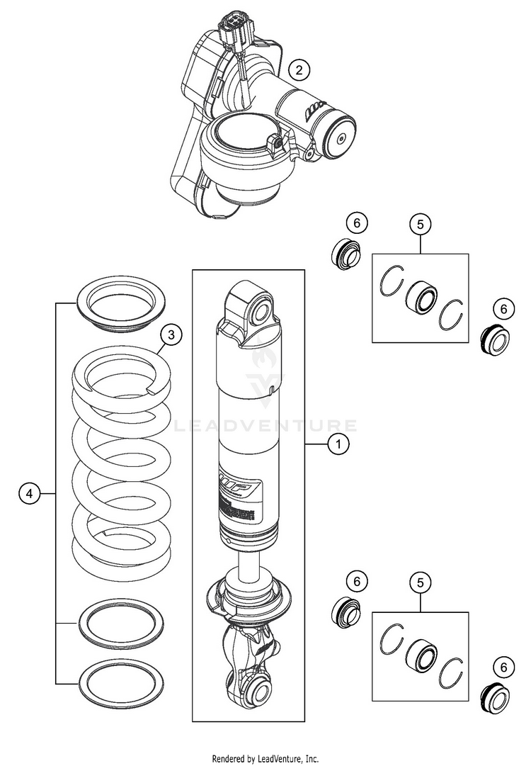 Shock Absorber Disassembled 1290 SUPER ADVENTURE S ORANGE CHASSIS - 2020 Schematic