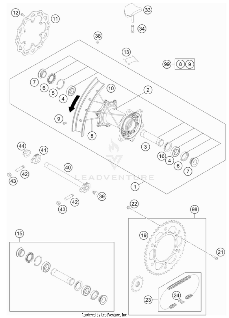 Rear Wheel 250 XC TPI US CHASSIS - 2022 Schematic