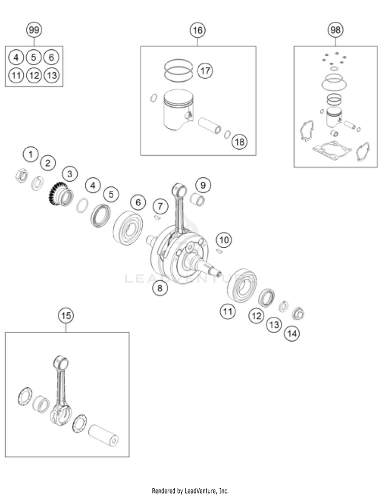 Crankshaft, Piston 150 / EXC / XC-W Engine - 2022 Schematic