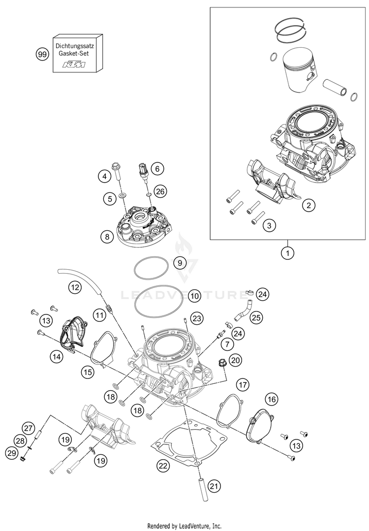 Cylinder, Cylinder Head 250 XC-W TPI Engine - 2021 Schematic