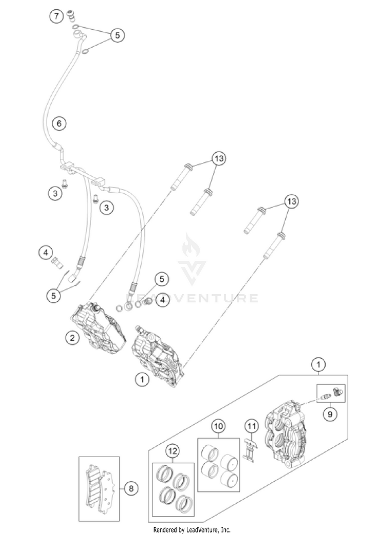 Front Brake Caliper 1390 SUPER DUKE R EVO, orange CHASSIS - 2024 Schematic
