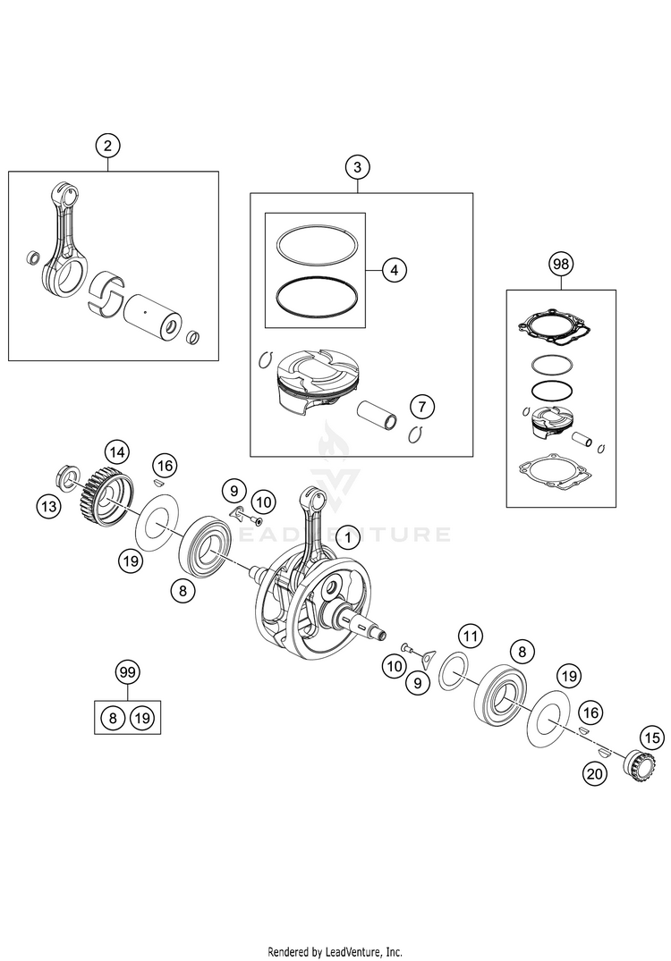 Crankshaft, Piston 450 XC-F Engine - 2021 Schematic