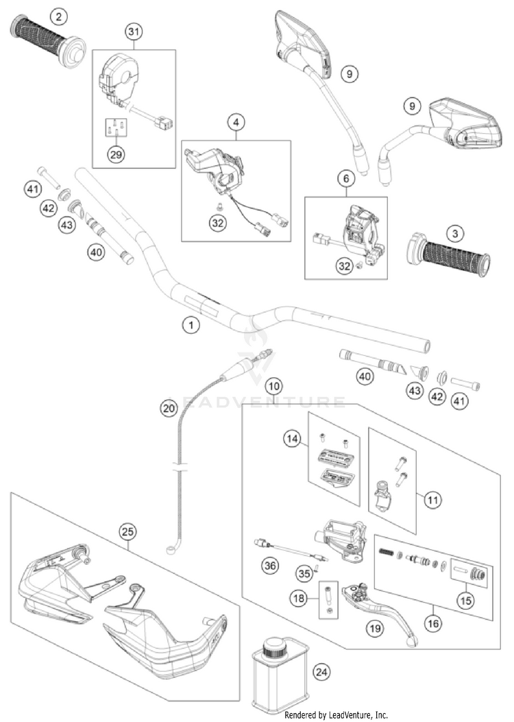 Handlebar, Controls 1290 SUPER ADVENTURE S, grey CHASSIS - 2023 Schematic