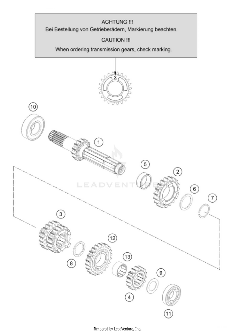 Transmission I - Main Shaft 125 SX/XC ENGINE - 2026 Schematic