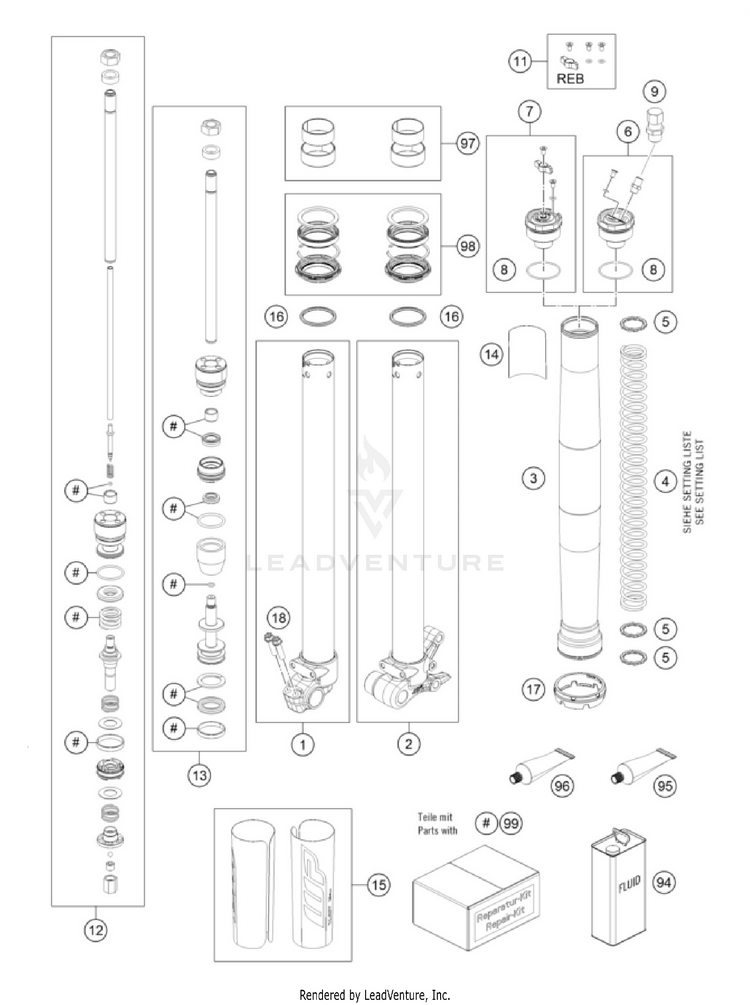 Front Fork Disassembled Schematic