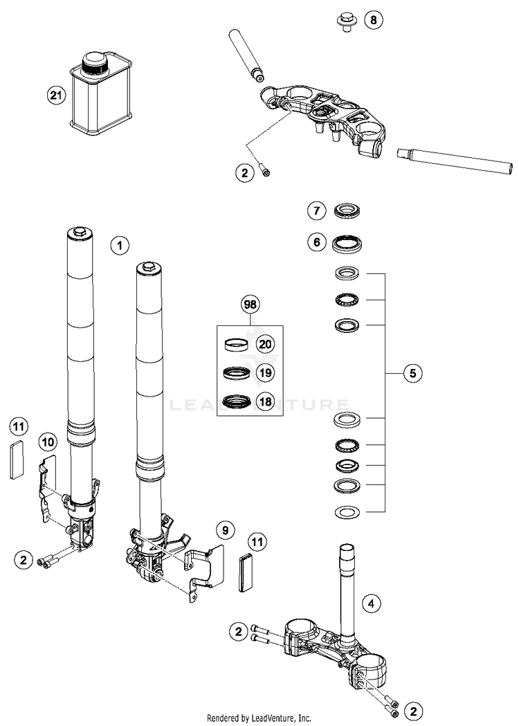 Front Fork, Triple Clamp RC 390 CUP USA Chassis - 2016 Schematic