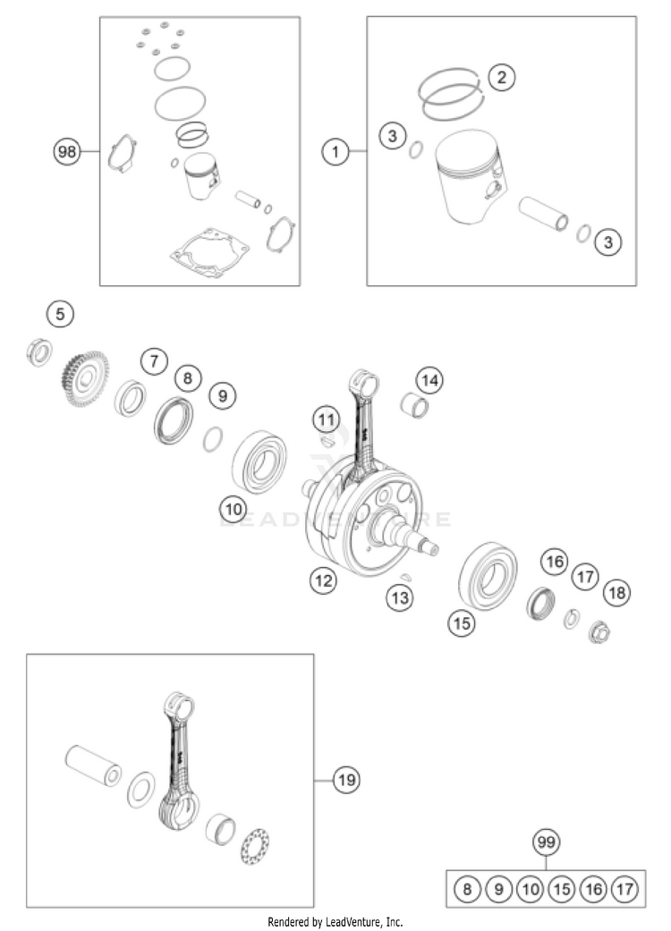 Crankshaft, Piston 300 XC-W TPI USA ENGINE - 2024 Schematic
