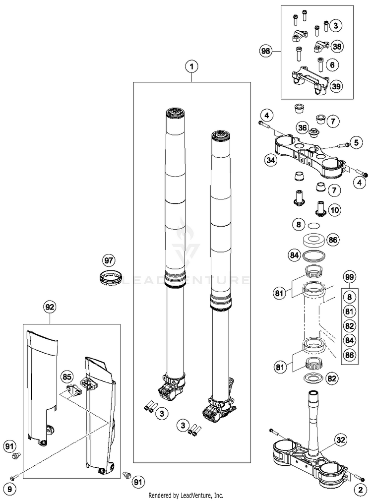 Front Fork, Triple Clamp 250 SX Chassis - 2016 Schematic