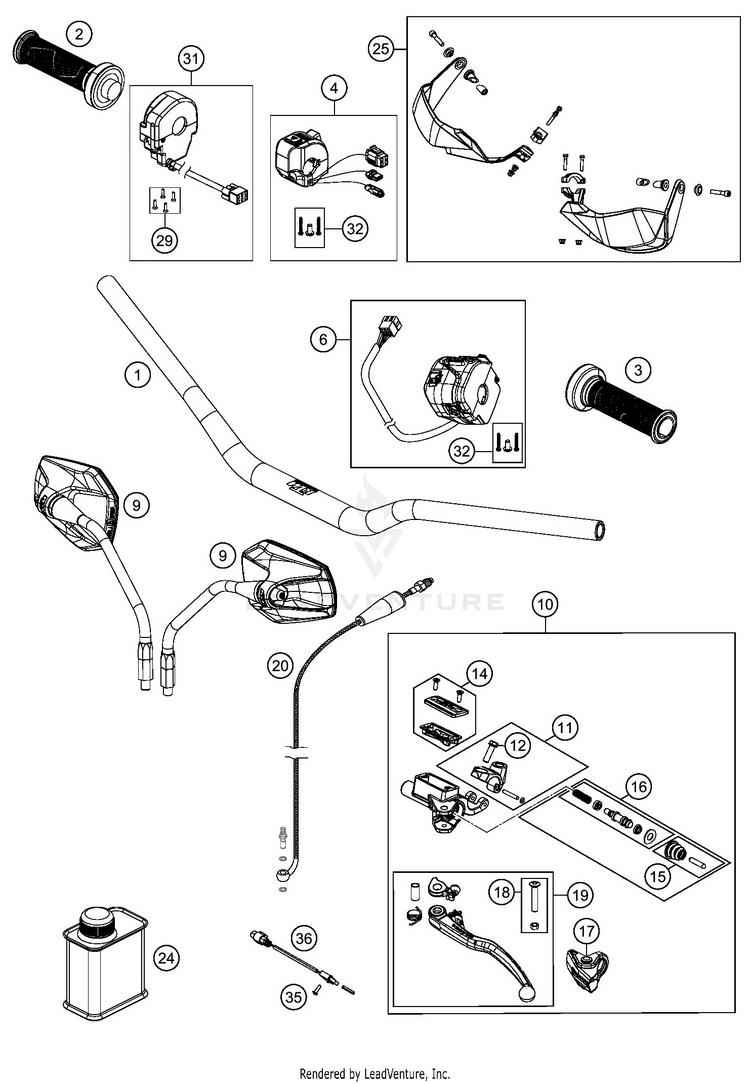 Handlebar, Controls 1290 SUPER ADVENTURE S ORANGE CHASSIS - 2020 Schematic