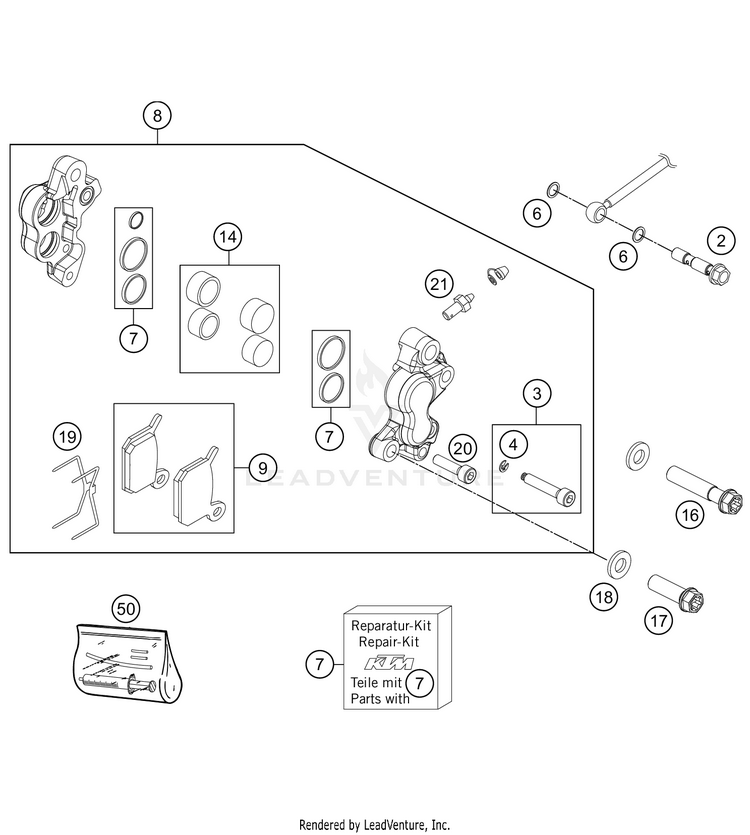 Front Brake Caliper 50 SX Factory Edition Chassis - 2021 Schematic