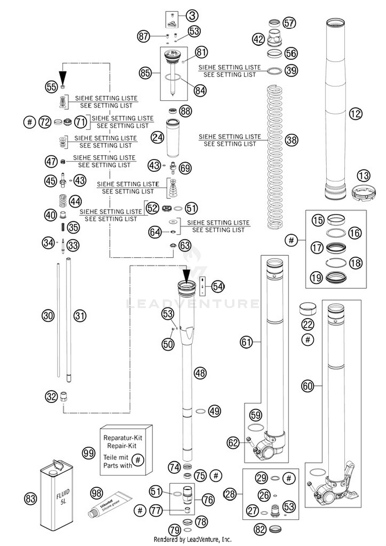 Front Fork, Disassembled 125 SX Chassis - 2012 Schematic
