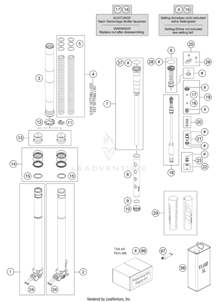 Front Fork Disassembled 350 EXC-F CHASSIS - 2026 Schematic